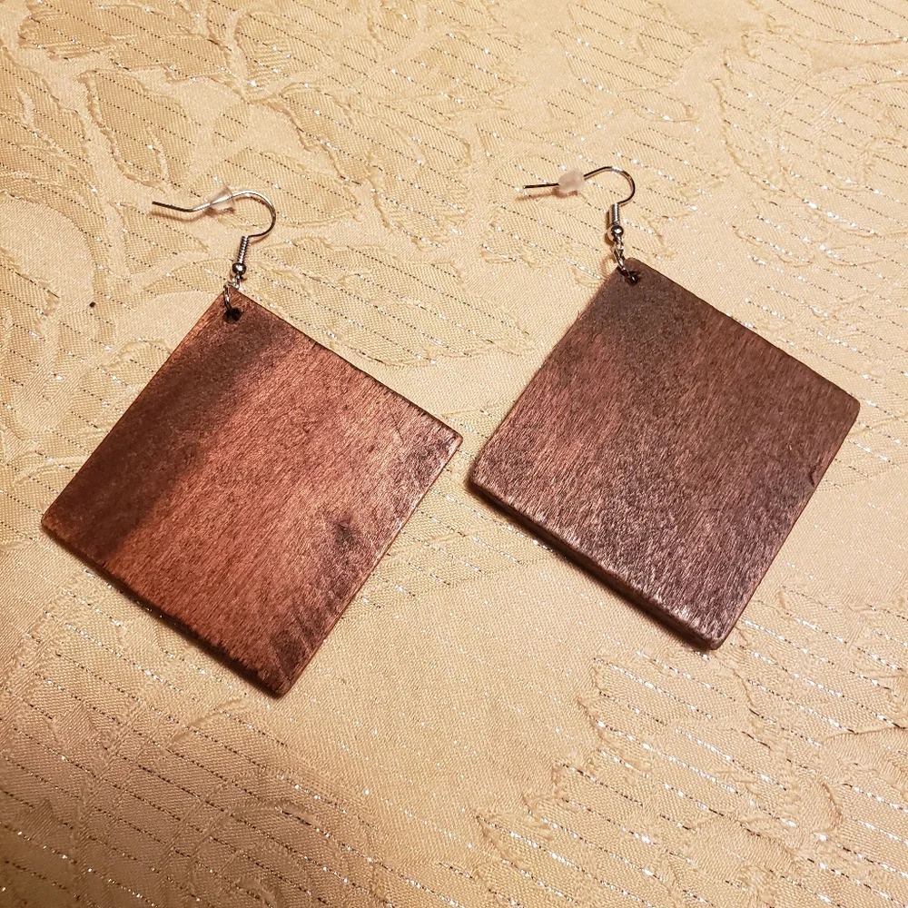 Carved Wood Boho Chic tribal Exotic Earrings